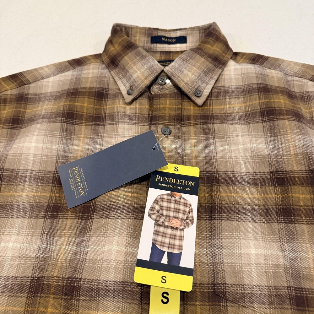 Pendleton Mason Shirt Mens S Brown Plaid Cotton Flannel Button Front lodge camp - Picture 4 of 12